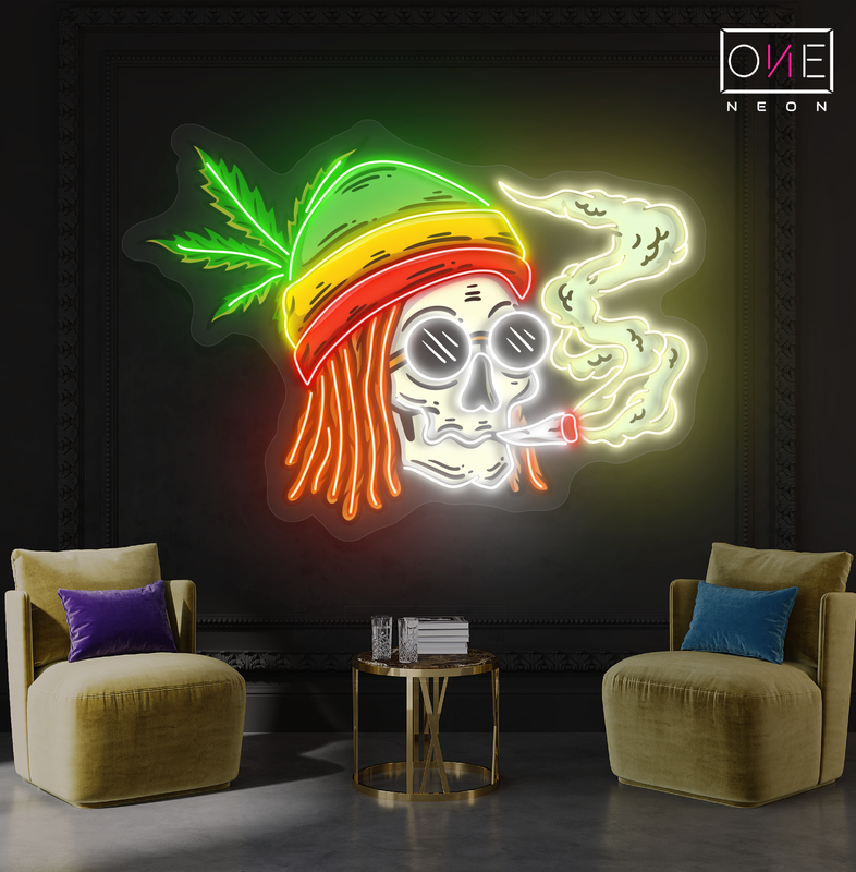 Enseigne Néon LED Tête de Mort Ambiance Jamaïcaine