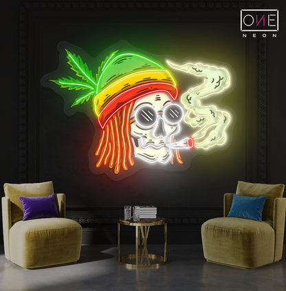 Enseigne Néon LED Tête de Mort Ambiance Jamaïcaine