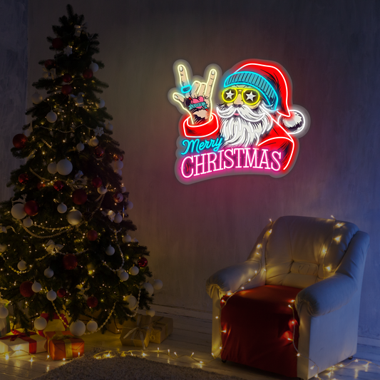 Enseigne néon LED Rockin' Santa Joyeux Noël
