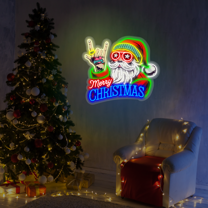 Enseigne néon LED Rockin' Santa Joyeux Noël