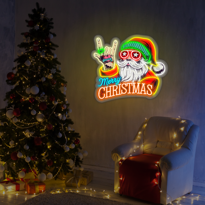 Enseigne néon LED Rockin' Santa Joyeux Noël