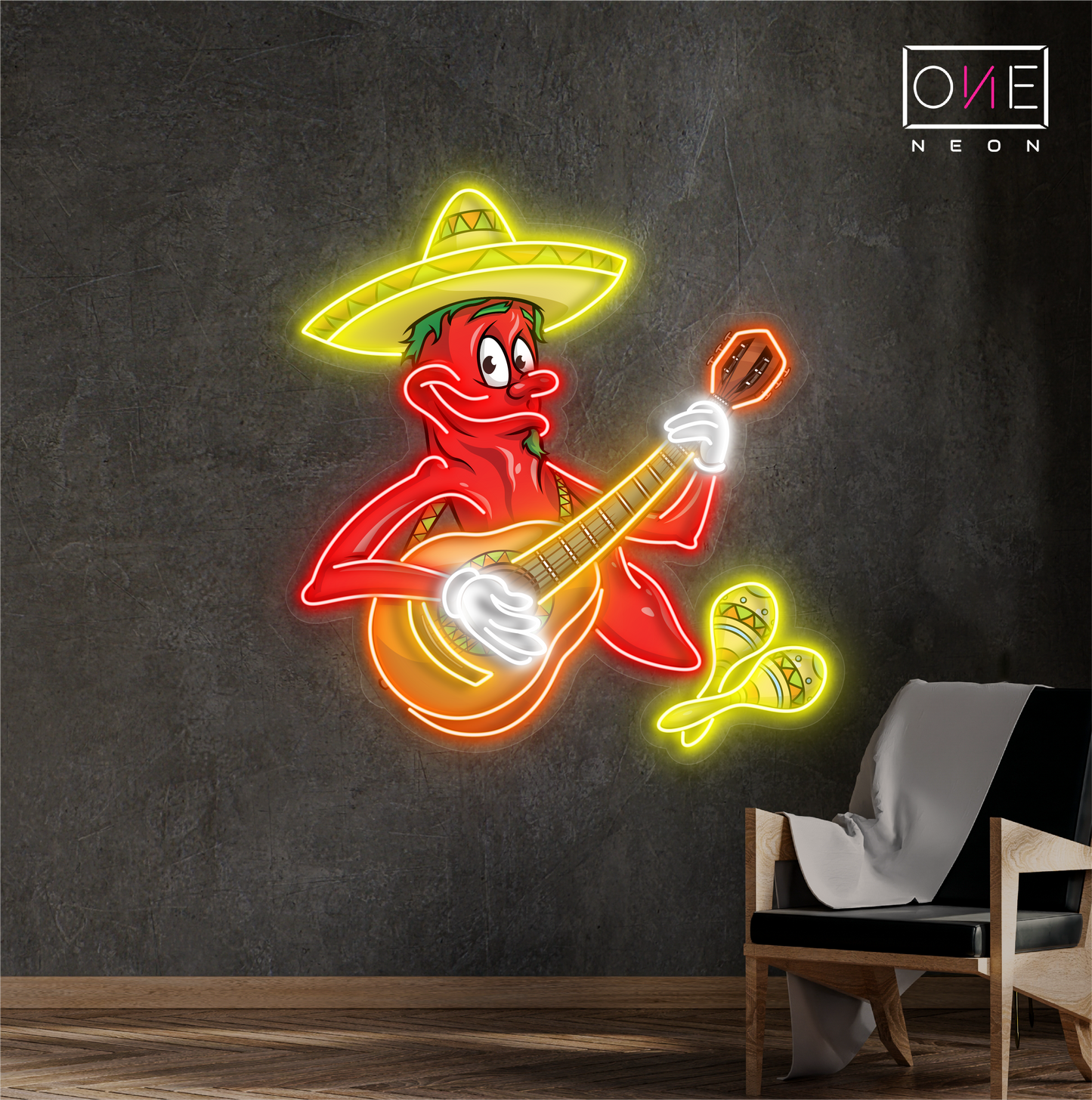 Enseigne néon LED œuvre d'art Chili Serenade