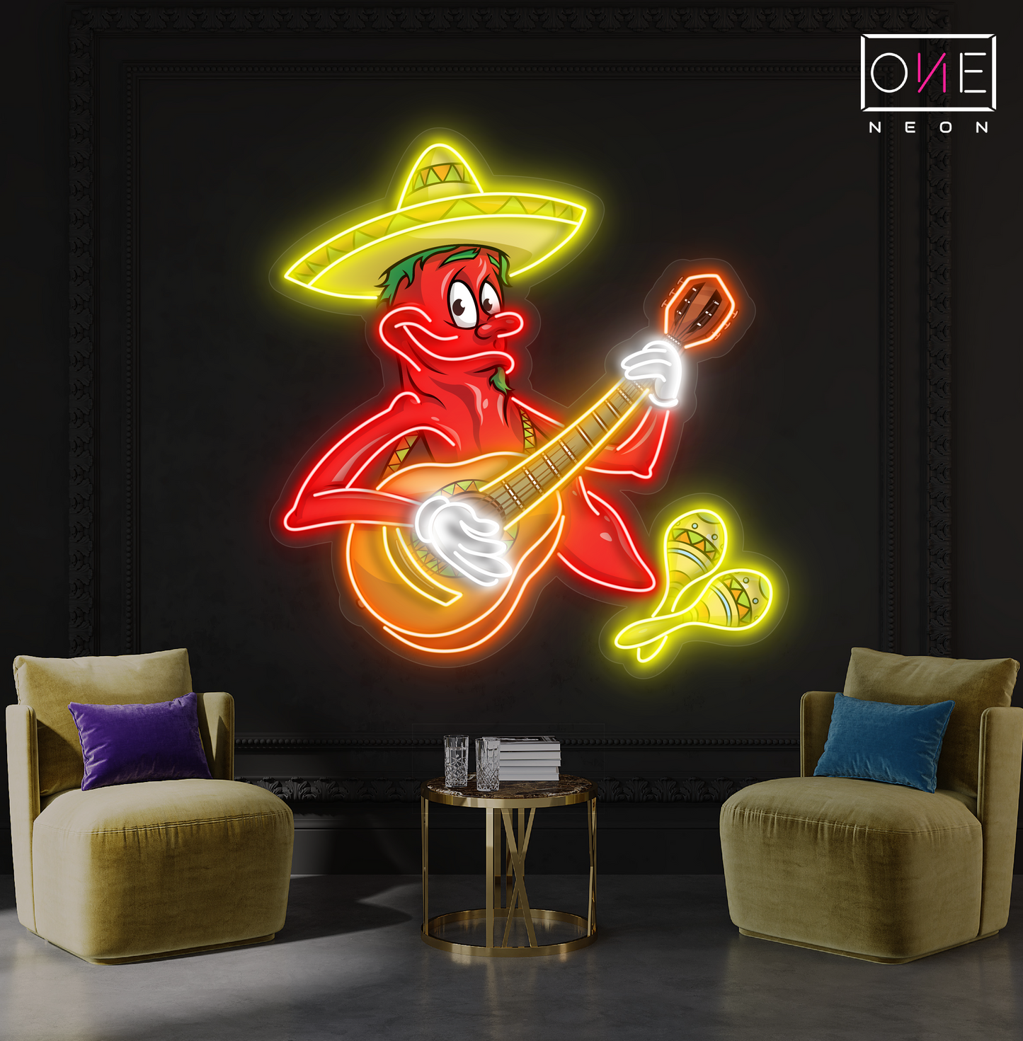 Enseigne néon LED œuvre d'art Chili Serenade