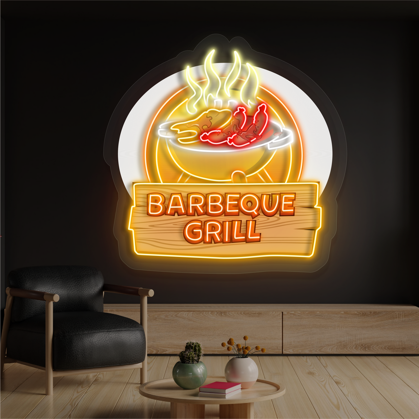 Décoration murale lumineuse néon LED en forme de barbecue