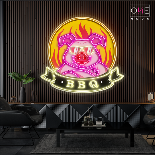 Enseigne néon LED Cochon Cool BBQ