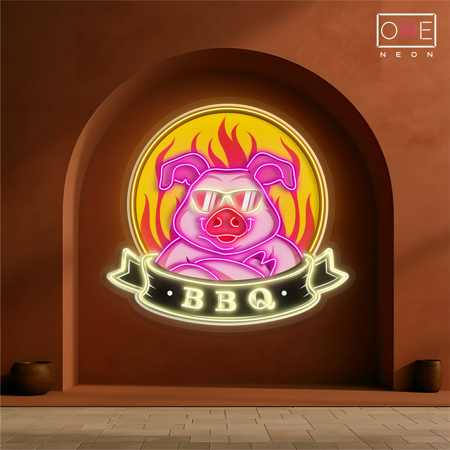 Enseigne néon LED Cochon Cool BBQ