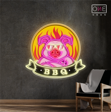 Enseigne néon LED Cochon Cool BBQ