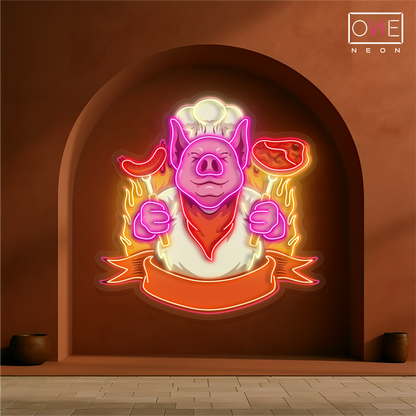 Enseigne néon LED Chef Pig BBQ