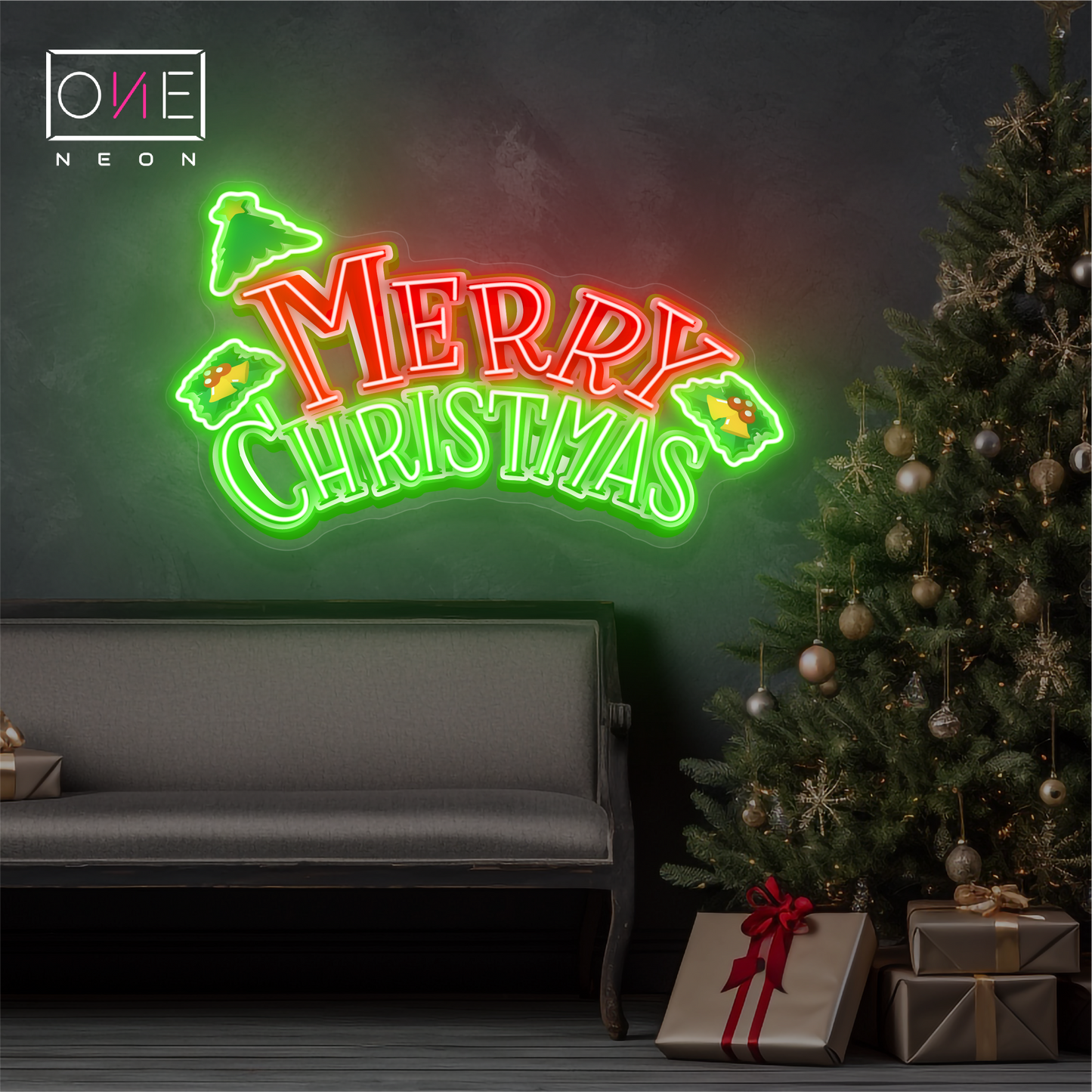 Enseigne néon LED décorative Joyeuses Fêtes de Noël