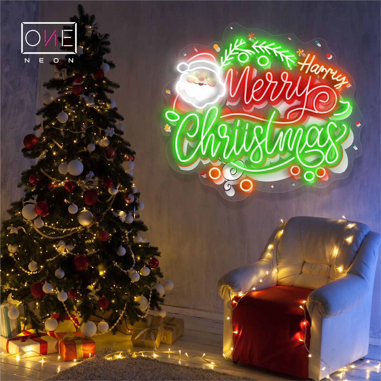 Enseigne néon LED "Joyeux Noël du Père Noël"