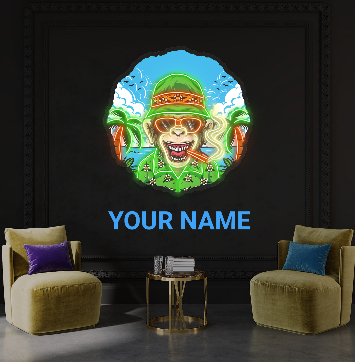 Enseigne néon LED Motif singe tropical