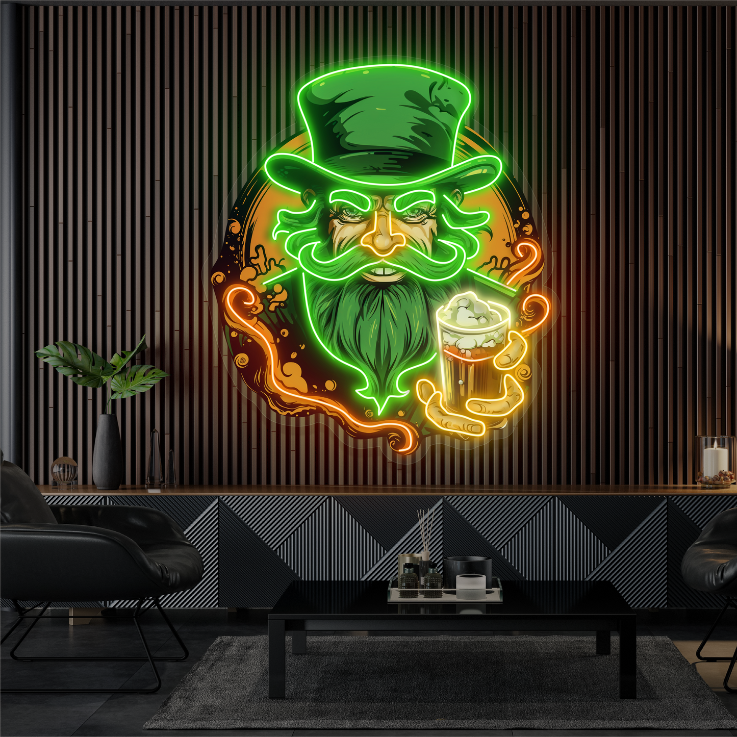 Enseigne néon LED œuvre d'art Green Beard Brew