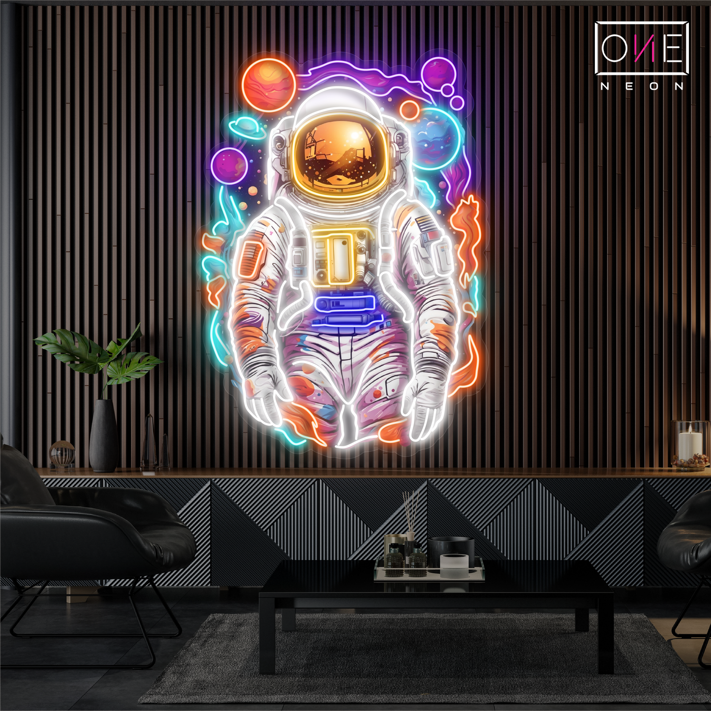 Enseigne néon LED œuvre d'art Odyssée de l'astronaute
