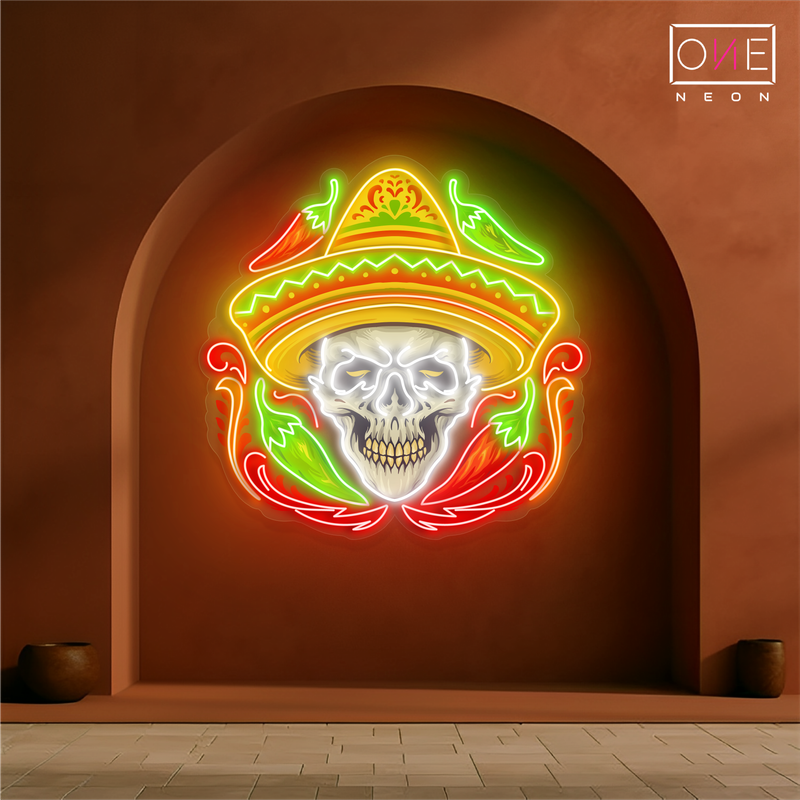 Enseigne néon LED Tête de mort sombrero