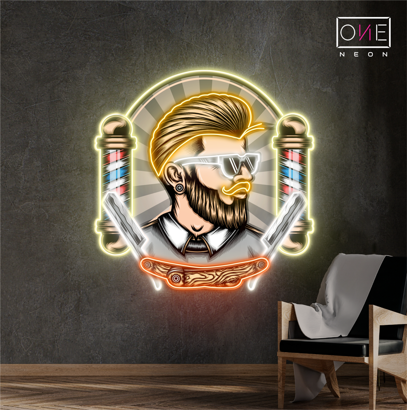 L'enseigne néon LED The Modern Barber Artwork