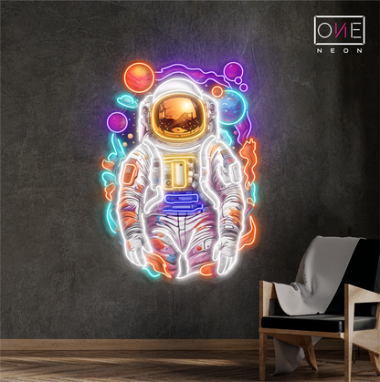 Enseigne néon LED œuvre d'art Odyssée de l'astronaute