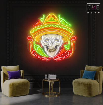Enseigne néon LED Tête de mort sombrero