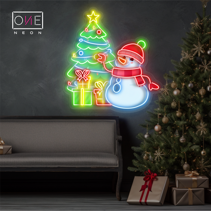 Enseigne Néon LED Bonhomme de Neige Noël Décoration Murale