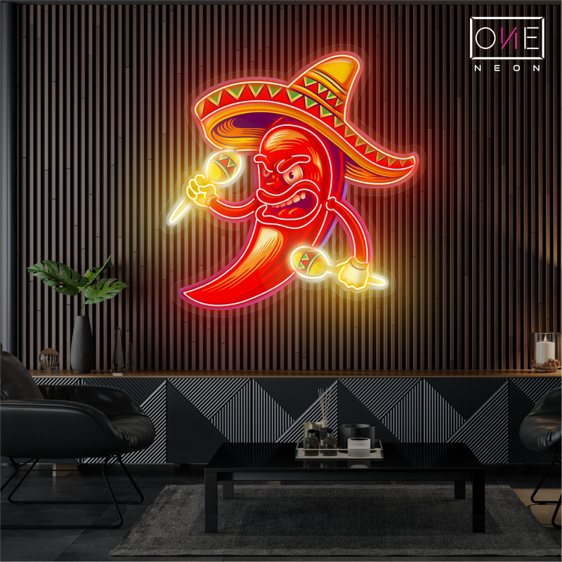 Enseigne néon LED "Fiery Fiesta Pepper Artwork"