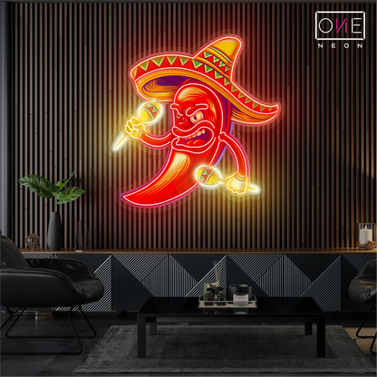 Enseigne néon LED "Fiery Fiesta Pepper Artwork"