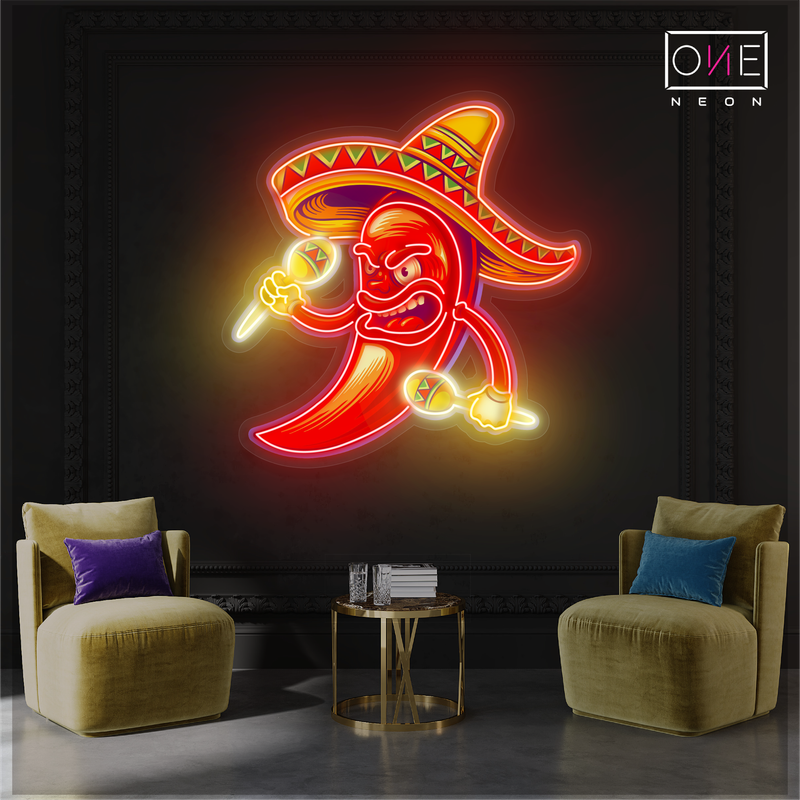 Enseigne néon LED "Fiery Fiesta Pepper Artwork"