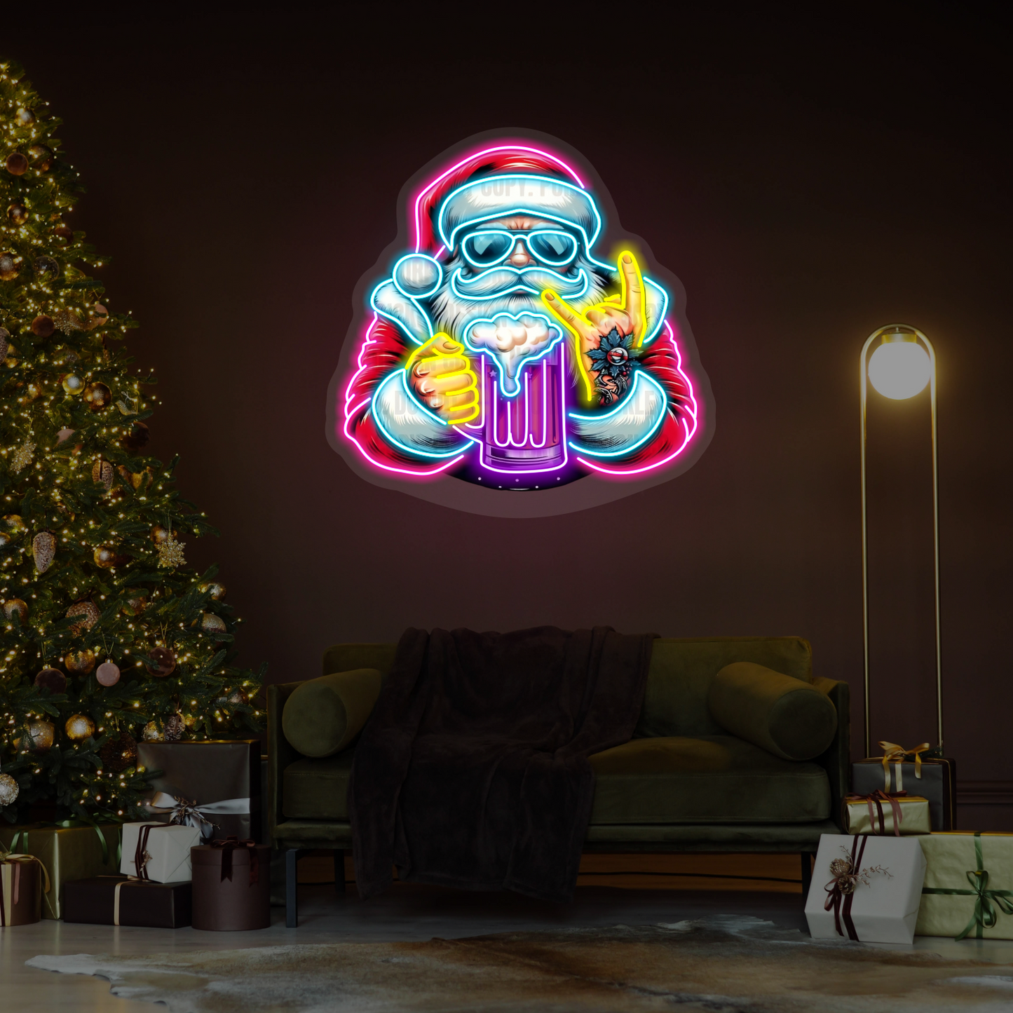 Enseigne néon LED "Merry Santa Cheers"
