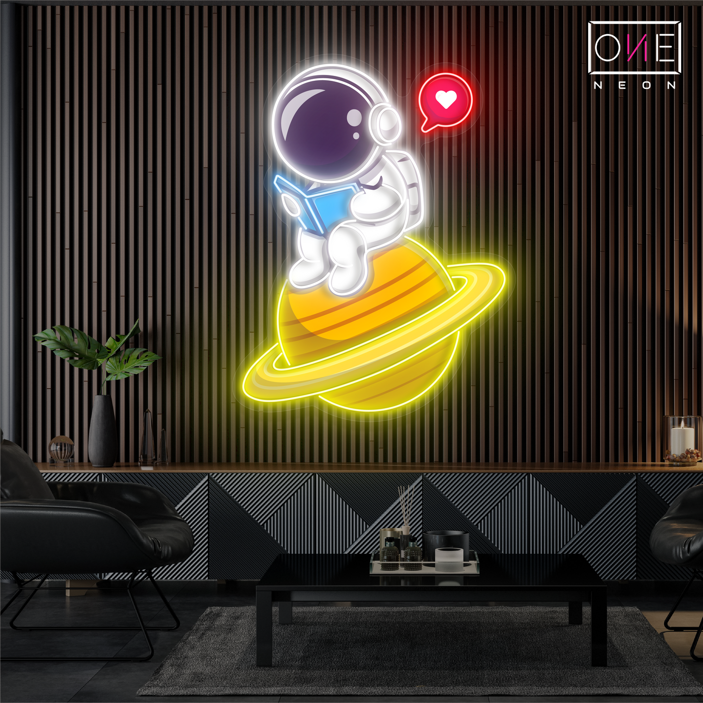 Enseigne néon LED artistique astronaute mignon en train de lire