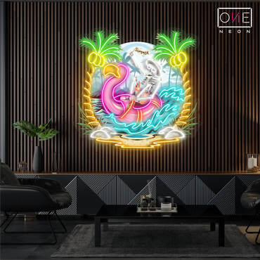 Enseigne néon LED œuvre d'art squelette d'été