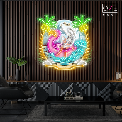 Enseigne néon LED œuvre d'art squelette d'été