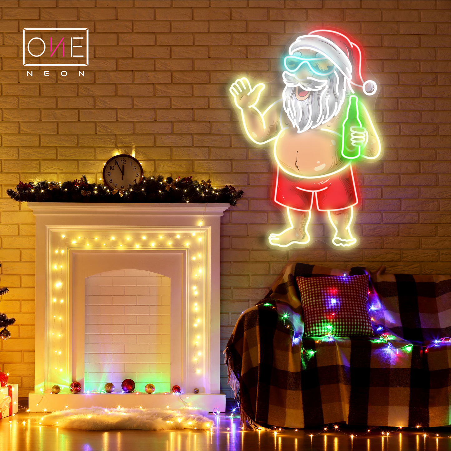 Enseigne LED néon décorative "Père Noël à la plage"
