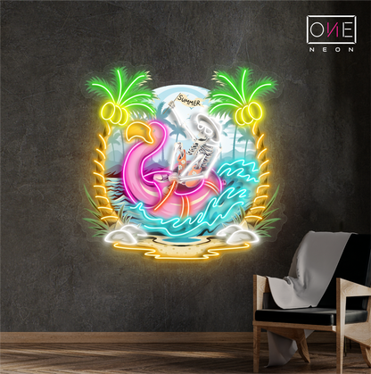 Enseigne néon LED œuvre d'art squelette d'été