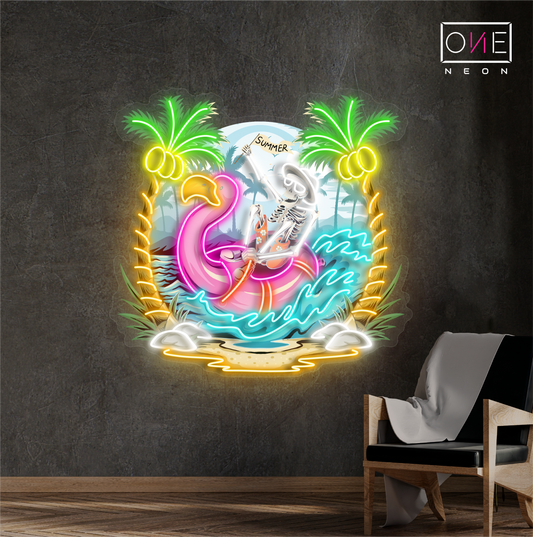 Enseigne néon LED œuvre d'art squelette d'été