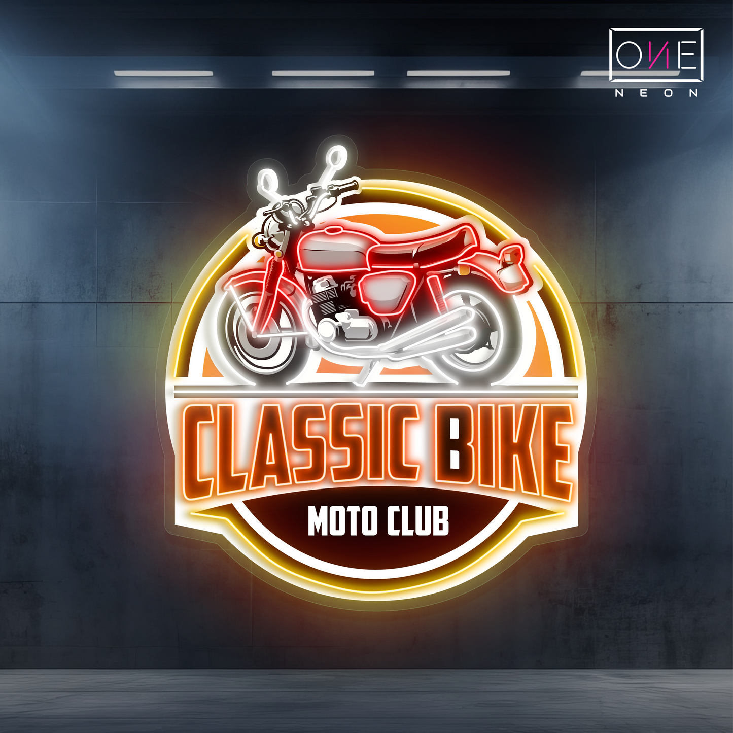 Enseigne néon LED œuvre d'art moto classique