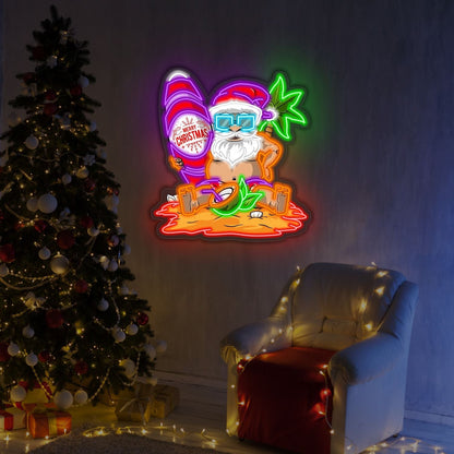 Enseigne lumineuse LED néon Père Noël de plage