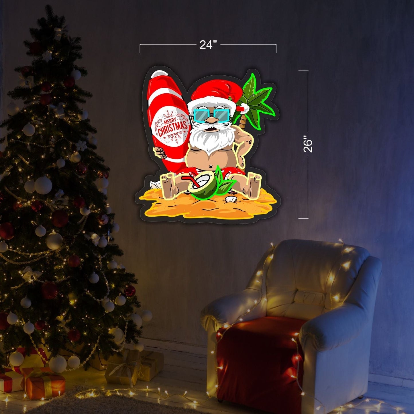 Enseigne lumineuse LED néon Père Noël de plage