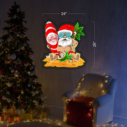 Enseigne lumineuse LED néon Père Noël de plage