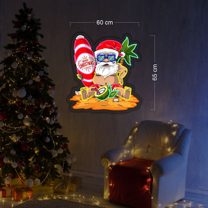 Enseigne lumineuse LED néon Père Noël de plage