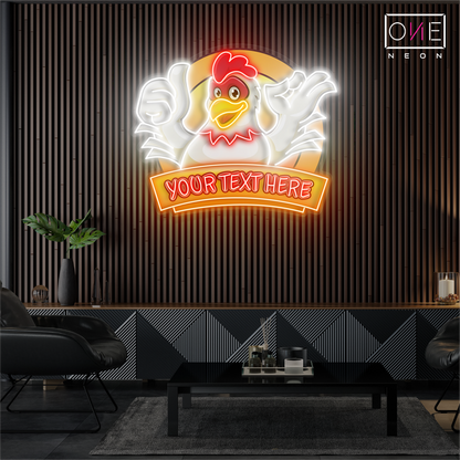 Enseigne néon LED personnalisée motif poulet souriant