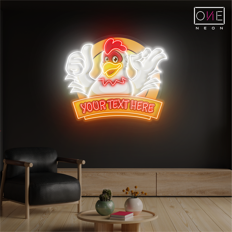 Enseigne néon LED personnalisée motif poulet souriant