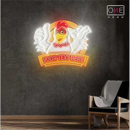 Enseigne néon LED personnalisée motif poulet souriant