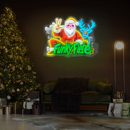 Enseigne Néon LED Originale Père Noël et Rennes