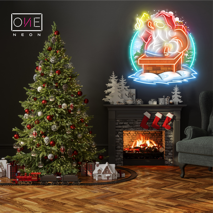 Enseigne Néon LED Cheminée Père Noël