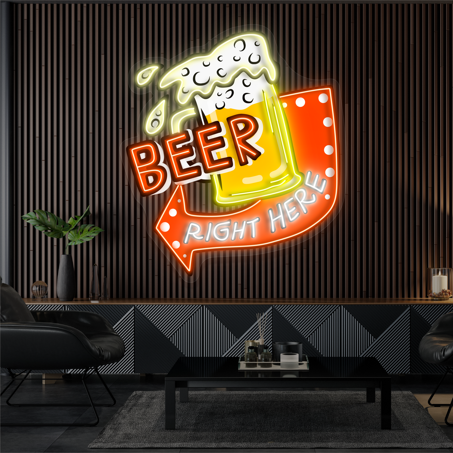 Enseigne néon LED « Beer Right Here »