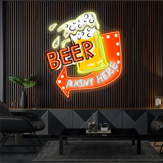 Enseigne néon LED « Beer Right Here »