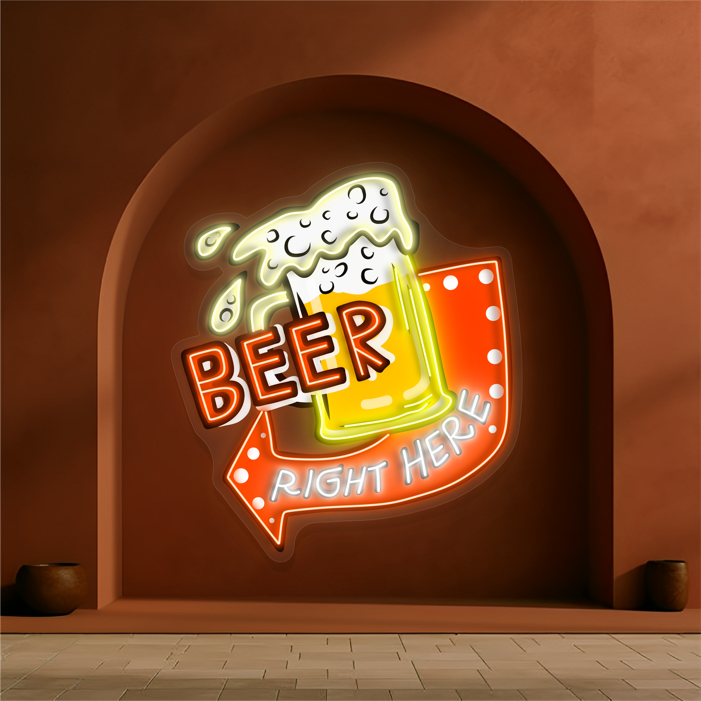 Enseigne néon LED « Beer Right Here »