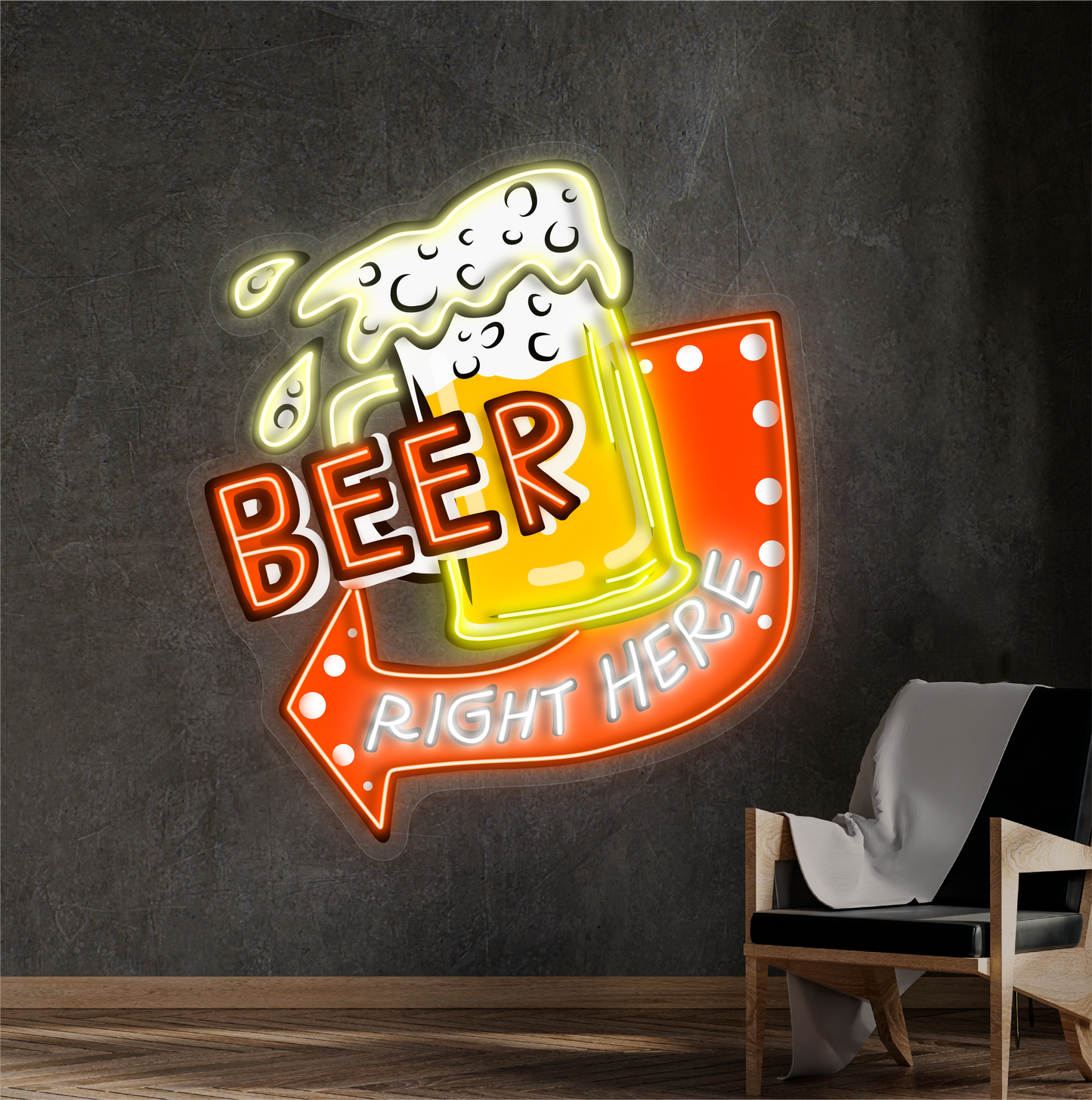 Enseigne néon LED « Beer Right Here »