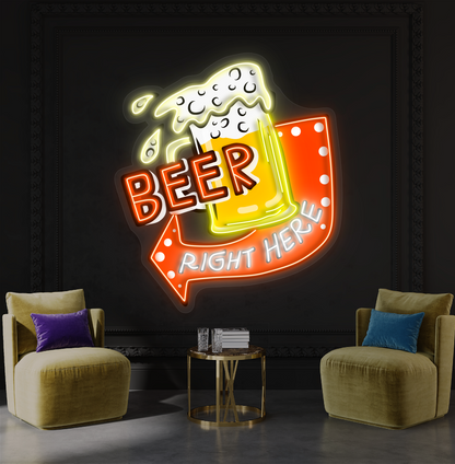 Enseigne néon LED « Beer Right Here »