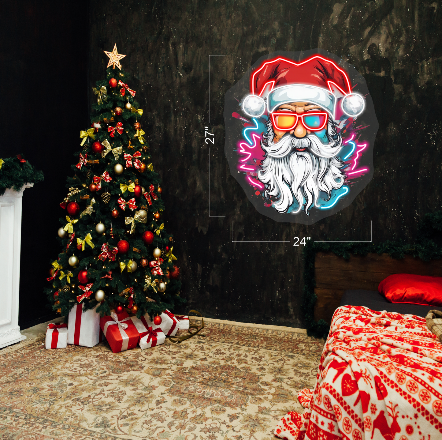 Superbe panneau LED néon Père Noël de Noël