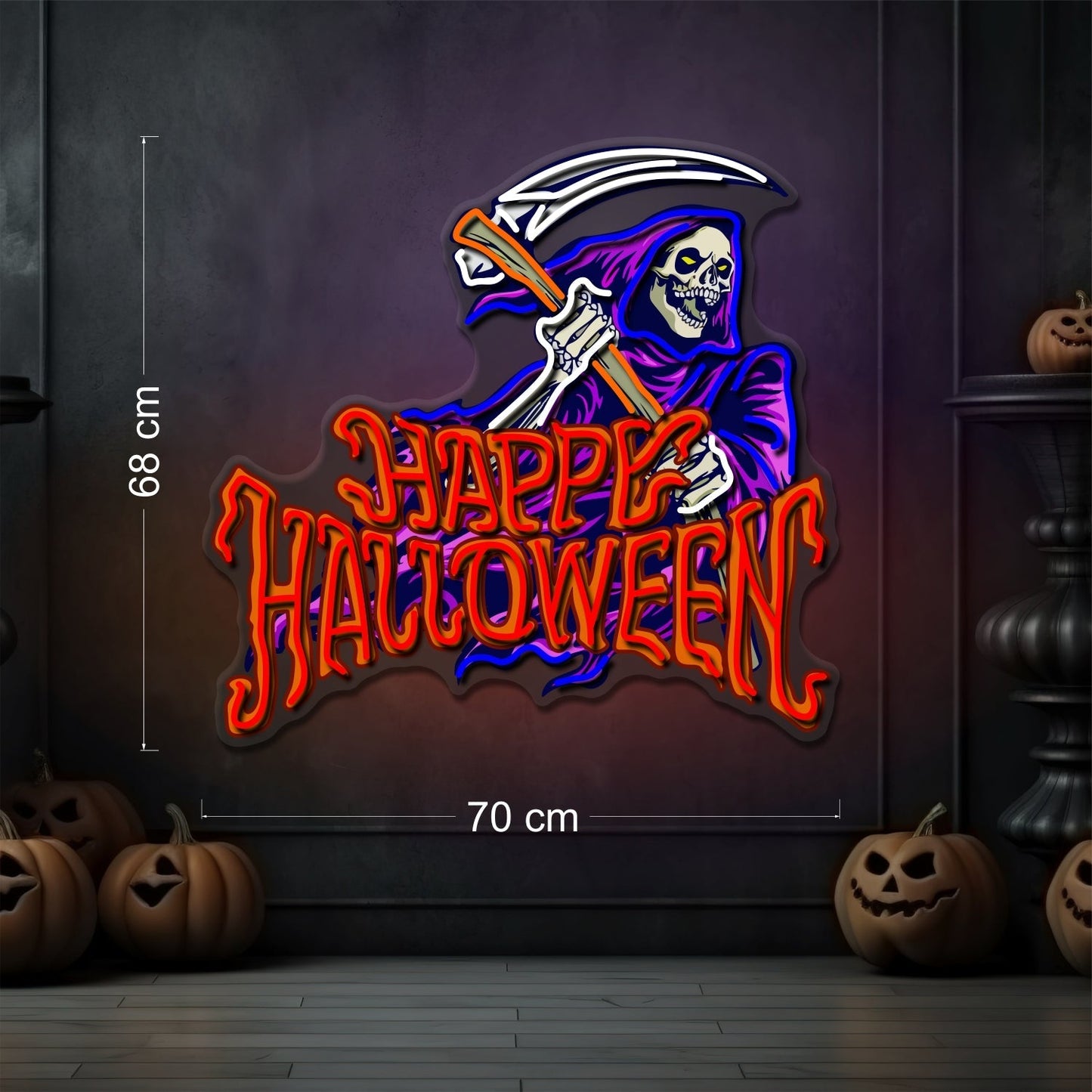 Enseigne Néon LED Joyeux Halloween Faucheuse