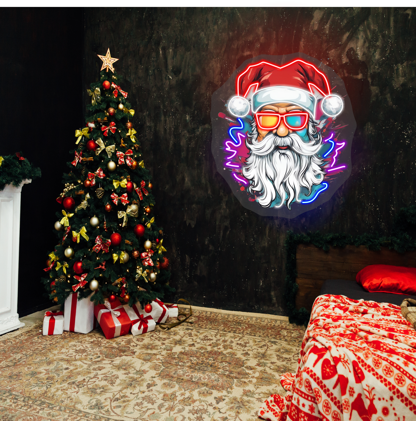 Superbe panneau LED néon Père Noël de Noël